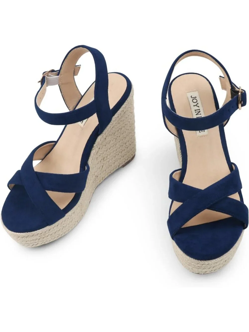 Women's Navy Blue Espadrille Wedge Sandals Platform Ankle Strap Open Toe Heels